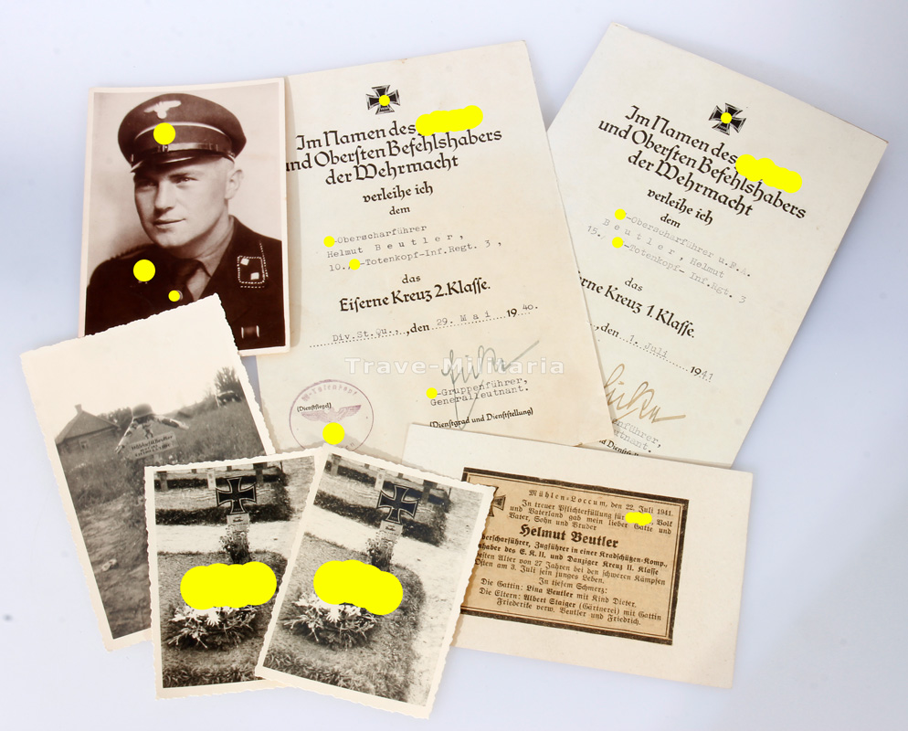 Urkunden Beutler SS Totenkopf Inf Reg 3 Gefallen 1941 Archiv