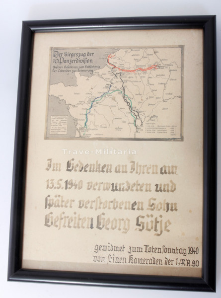 Gedenkrahmen Sütje Totensonntag 1940, 1./A.R.90