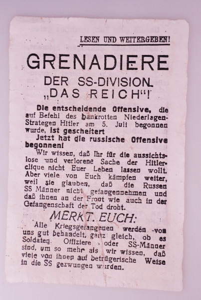 Flugblatt an die Grenadiere der SS-Division "Das Reich"