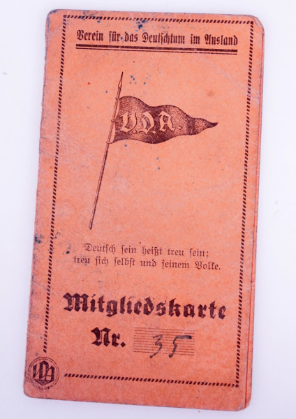 Verein für das Deutschtum im Ausland (VDA) Mitgliedskarte 1931