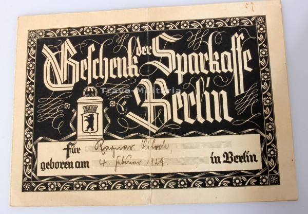 Geschenkgutschein der Sparkasse Berlin 1929