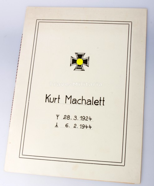 Heldentodblatt mit Urkunde Kurt Machalett Kav.Regt. Mitte 1