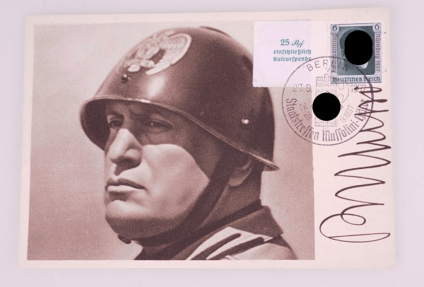 Postkarte Mussolini 1937 Berlin Staatstreffen Mussolini-Hitler