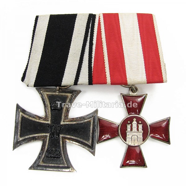 2er Ordenspange EK 2 1914 und Hamburger Hanseatenkreuz