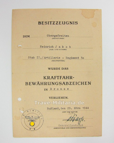 2 Urkunden und Führerschein 30. Infanterie-Division