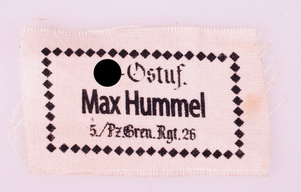 Kleidungsetikett SS-Ostuf. Max Hummel