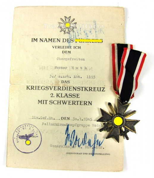 Kriegsverdienstkreuz 2. Klasse mit Schwertern Fallschirm-Kampfgruppe Wadehn