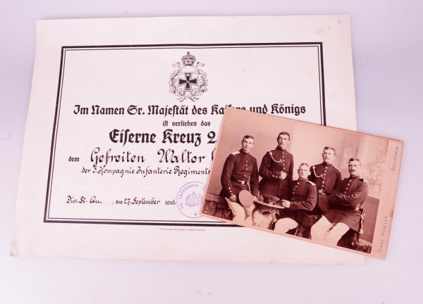 Urkunde Eisernes Kreuz 2. Klasse Cordes I.R. von Manstein (Schleswig) Nr. 84