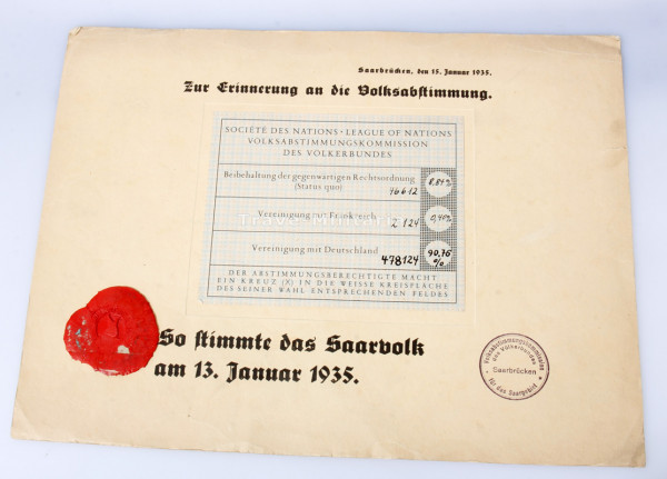 Erinnerungsblatt an die Volksabstimmung Saarland 1935