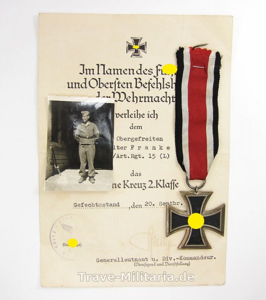 Nachlass LW-Felddivison Eisernes Kreuz mit Urkunde