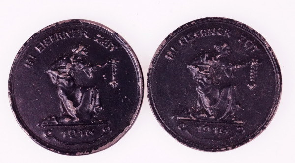 2x Spendenmedaille "In Eiserner Zeit" 1916