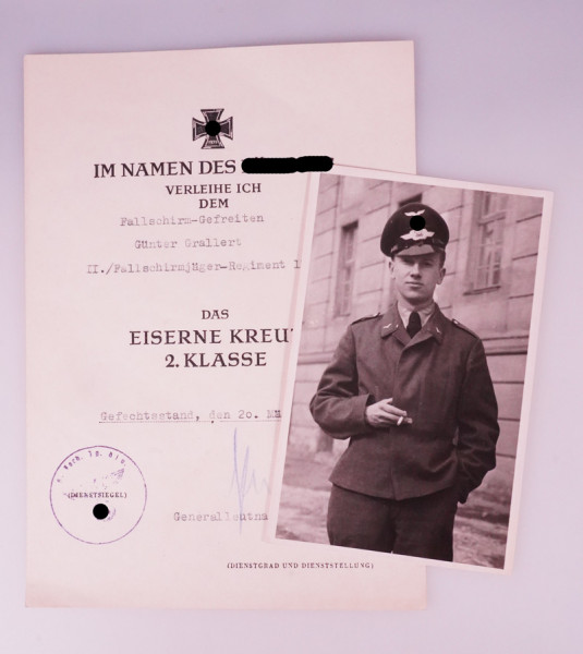 Urkunde Eisernes Kreuz 2. Klasse Grallert Fallschrimjäger-Regiment 17